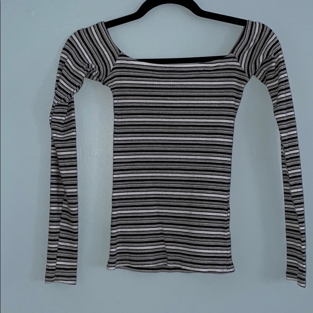striped long sleeve off the shoulder